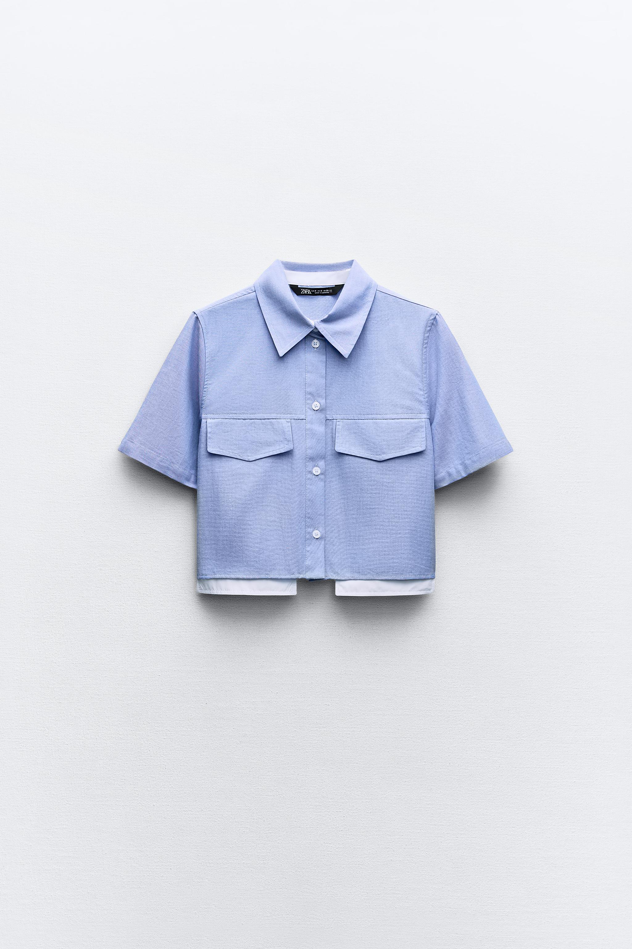 コントラスト クロップド オックスフォードシャツ - ブルー | ZARA 