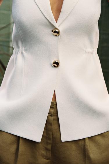 WAISTCOAT TOP WITH GATHERED WAIST DETAIL - White by Zara - Image 2