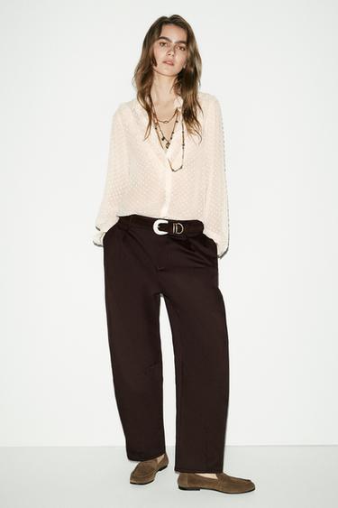Zara SEMI-SHEER RUFFLED SHIRT - Ecru