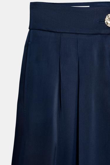 PANTALON FLUIDE SATINÉ - Bleu marine de Zara - Image 8