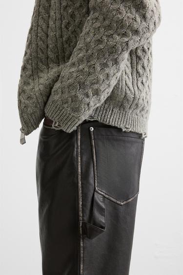 LEATHER-EFFECT BERMUDA SHORTS WITH BELT - Black / Brown by Zara - Image 4