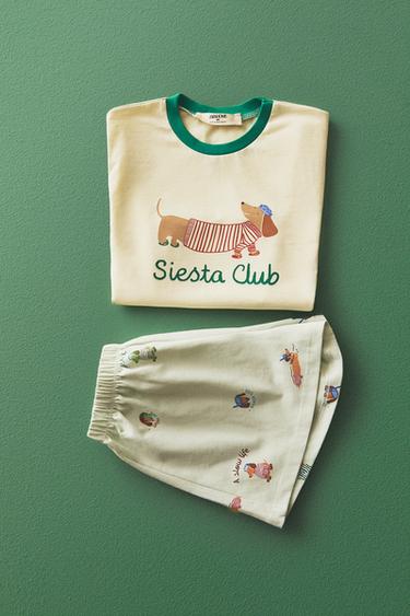KINDER-PYJAMA-SET HUND - Cremefarben / Grün von Zara