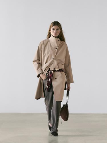 Trench long fermeture latérale 100 % coton - Beige de Zara