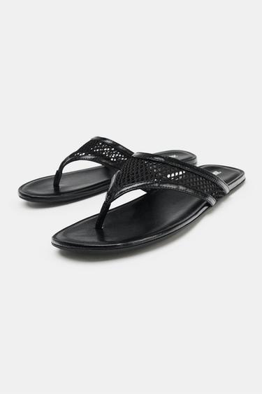 SANDALES PLATES EN RÉSILLE - Noir de Zara - Image 2