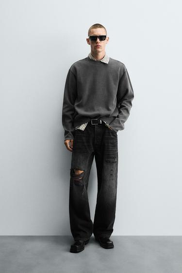 Zara WASHED TEXTURED SWEATSHIRT - Anthracite grey - Image 0