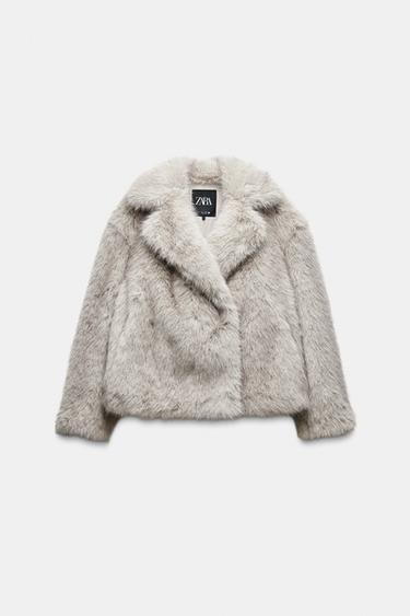 FAUX FUR JACKET ZW COLLECTION - Taupe grey by Zara
