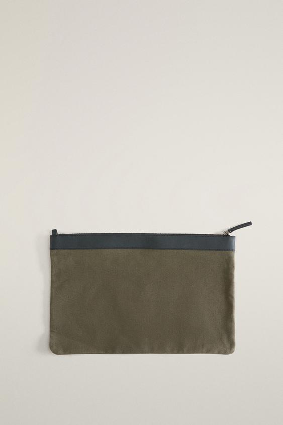 SAC WEEKENDER EN TOILE, CUIR ET DAIM - Vert kaki de Zara - Image 2