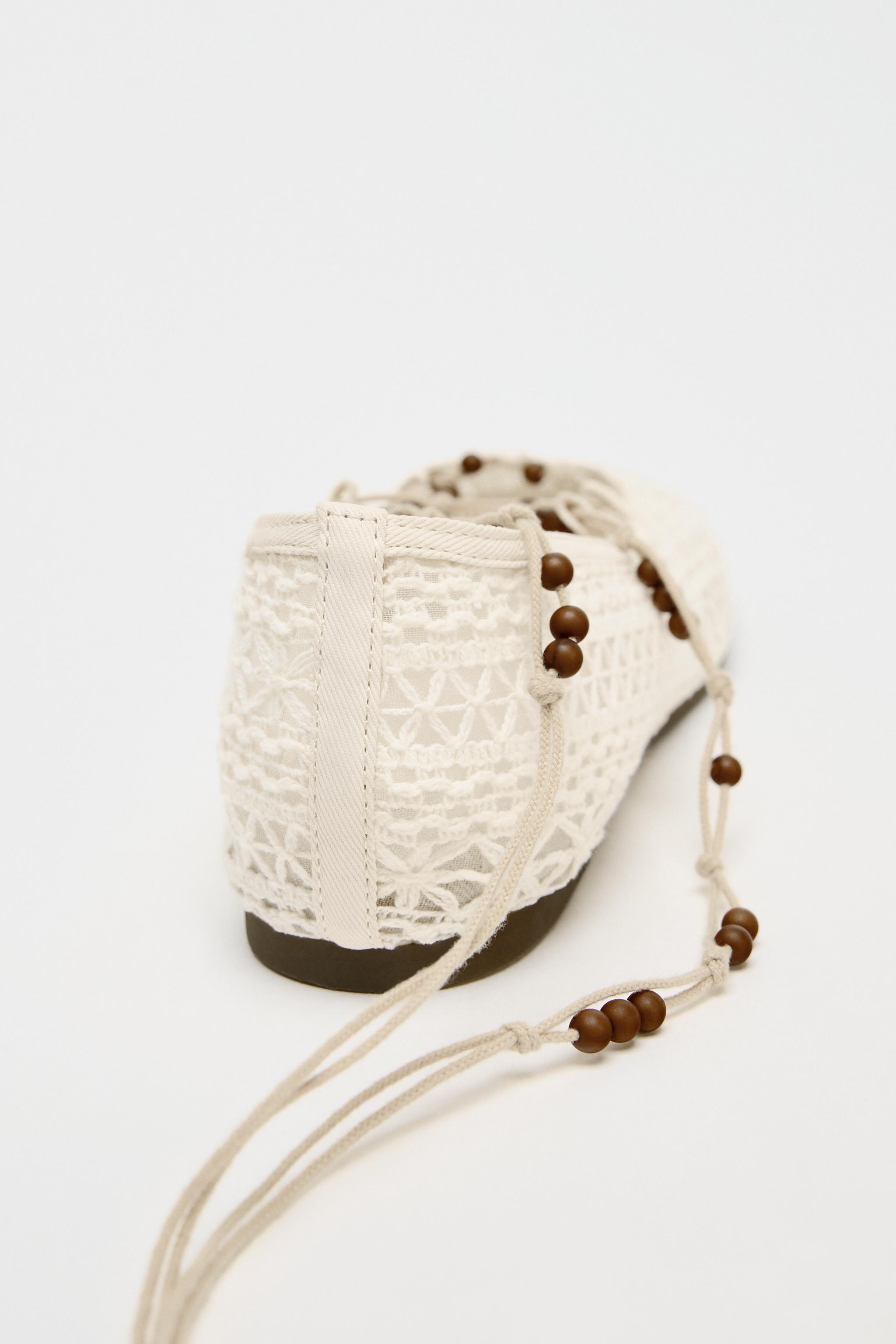 【ZARA】かぎ針編み＆ビーズ付きバレリーナシューズ1504/510/002 スペイン発送 ZARA かぎ針編みビーズバレリーナ 上品カジュアル