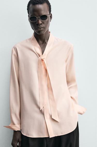 CHEMISE FLUIDE À NŒUD - Saumon de Zara - Image 4