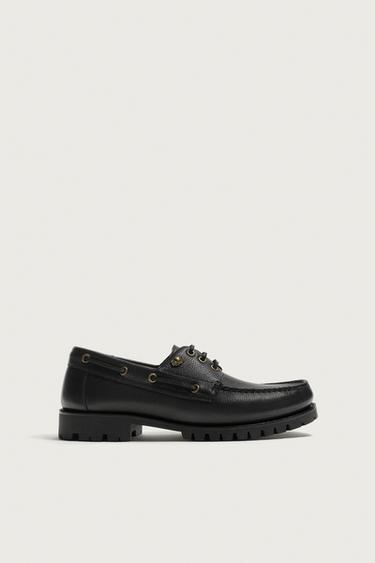FRUIT OF THE LOOM™ LEATHER DECK SHOES - Black by Zara