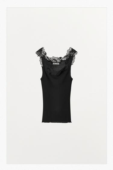 RIB KNIT TOP WITH LACE - Black by Zara