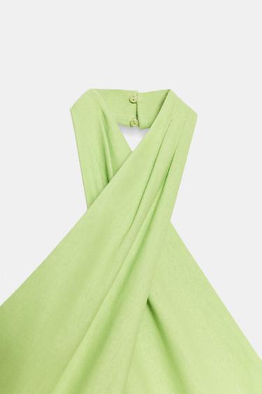 ROBE MI-LONGUE HALTER EN LIN - Citron vert de Zara - Image 5