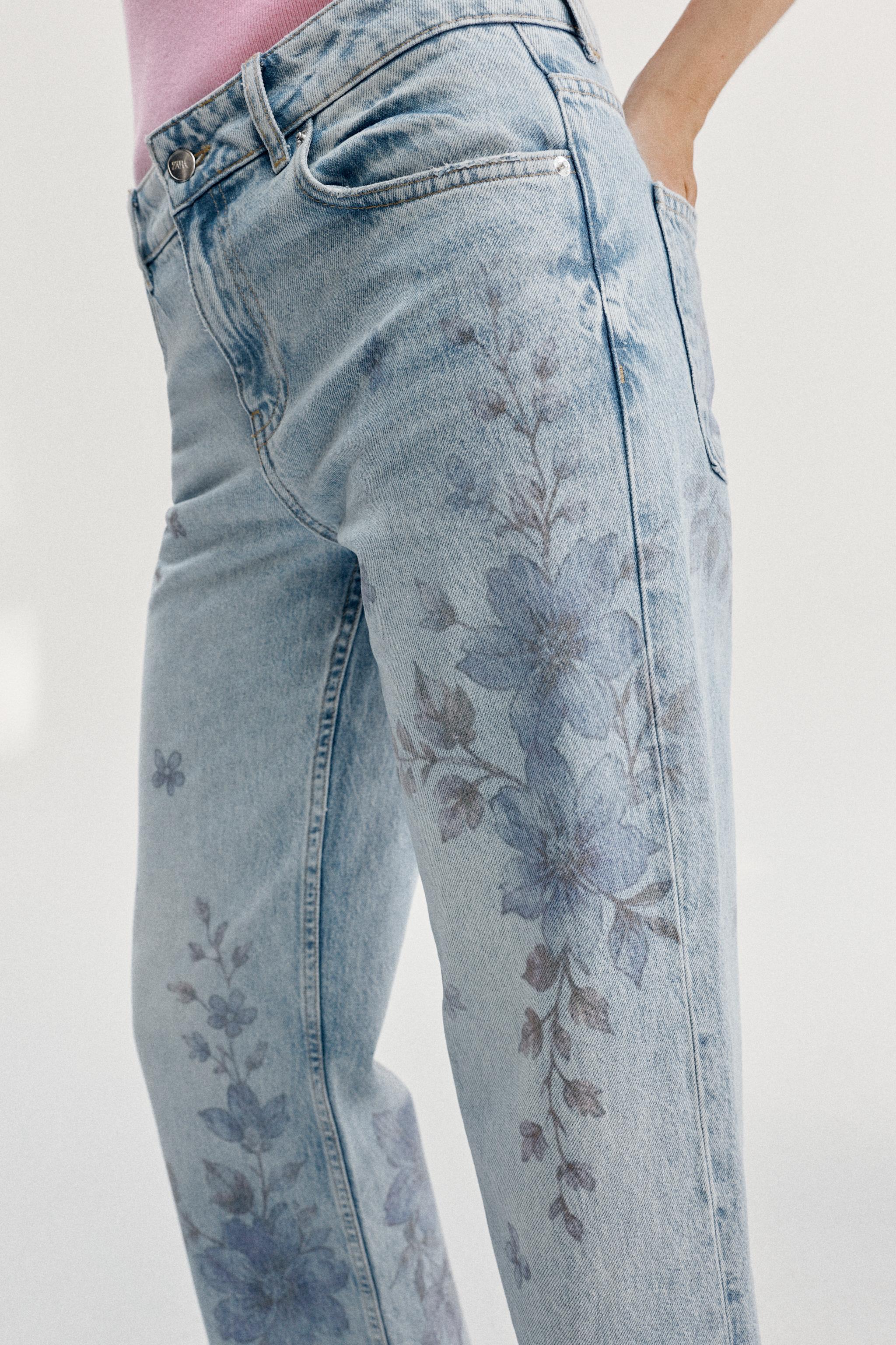 Женские джинсы Zara Z1975 MID-RISE LONG STRAIGHT FLORAL JEANS — фото 6