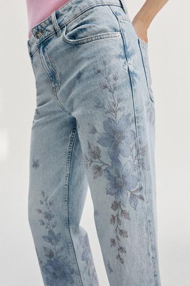 JEAN Z1975 DROIT TAILLE MI-HAUTE LONG IMPRIMÉ FLEURI - Bleu moyen de Zara - Image 5