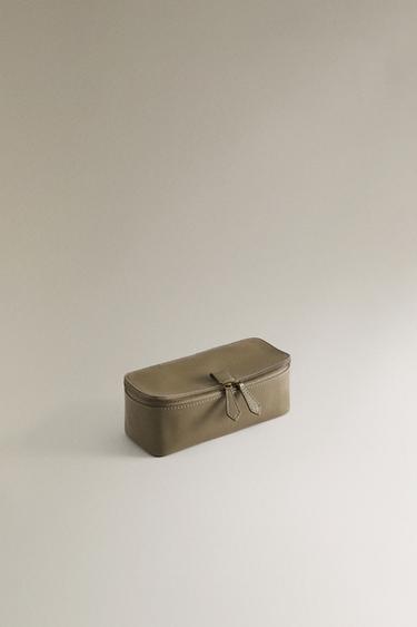 SMALL LEATHER WASH BAG - Khaki Green by Zara - Image 2
