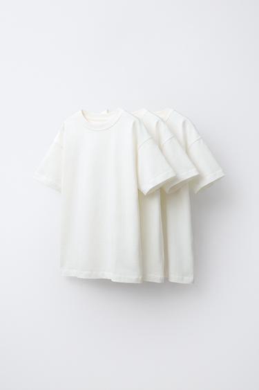 PAKKE MED 3 ENSFARVEDE T-SHIRTS - Hvid fra Zara