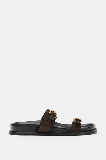 FLAT LEATHER SANDALS - Brown by Zara