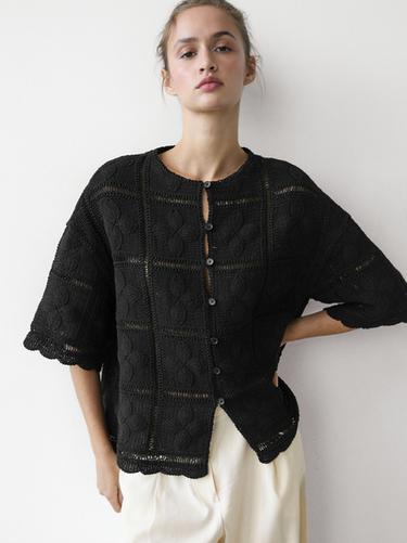 Chaqueta punto calado crochet - Negro de Zara