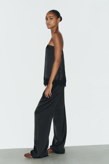 SATIN TOP WITH LACE TRIM - Black by Zara - Image 2