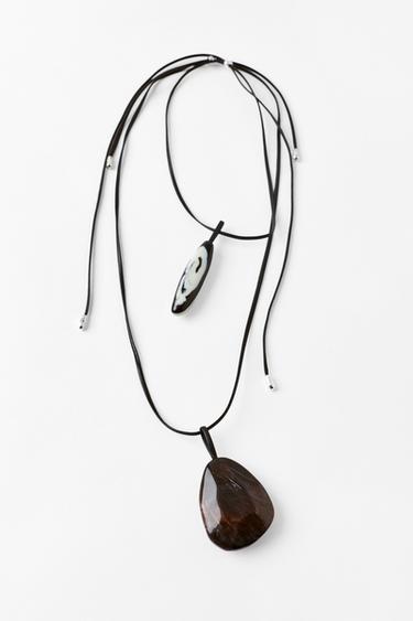 Zara PACK OF 4 LEATHER AND STONE NECKLACES - Brown