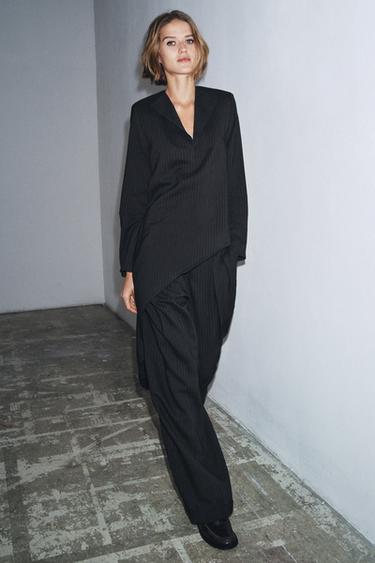 Zara ZW COLLECTION PINSTRIPED PLEATED PANTS - Navy blue