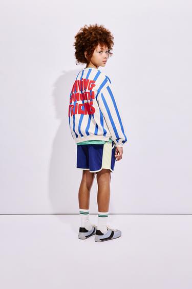 SWEATSHIRT WITH RAISED STRIPED TEXT - Ecru / Blue by Zara