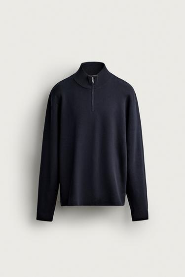 REGULAR FIT QUARTER-ZIP JUMPER - Navy blue by Zara