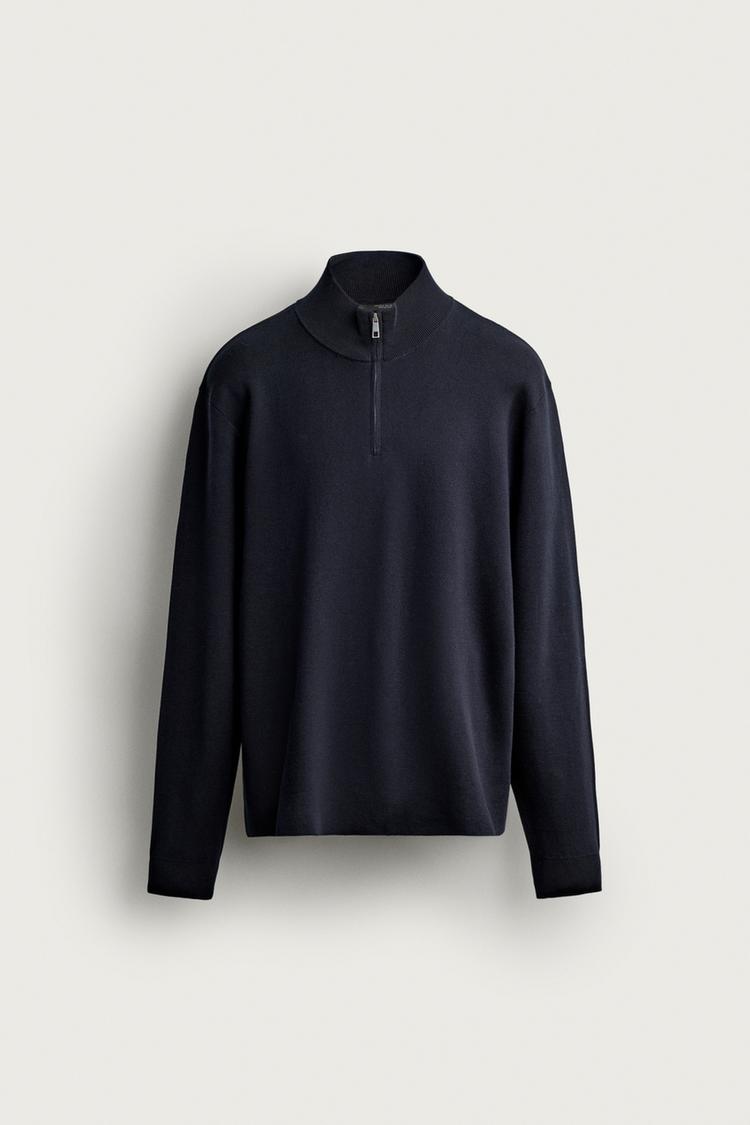 REGULAR FIT QUARTER-ZIP SWEATER — Navy blue