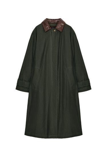 ТРЕНЧ ИЗ КОЛЛЕКЦИИ ZW С КОНТРАСТНЫМ ВОРОТНИКОМ ИЗ ИСКУССТВЕННОЙ КОЖИ — ЗЕЛЕНЫЙ / СЕРЫЙ от Zara