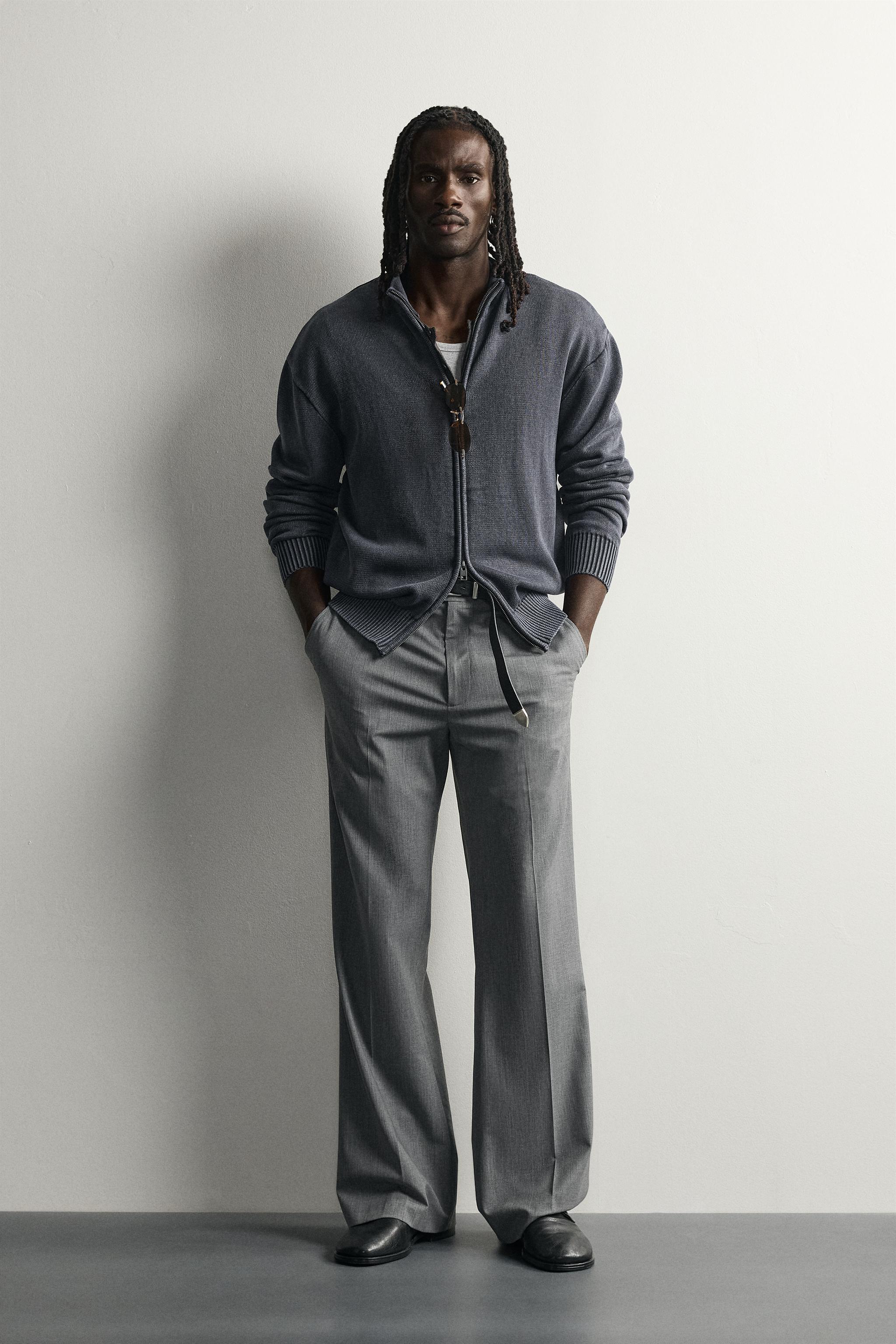 ウォッシュ加工ジップニットカーディガン - ネイビーブルー | ZARA