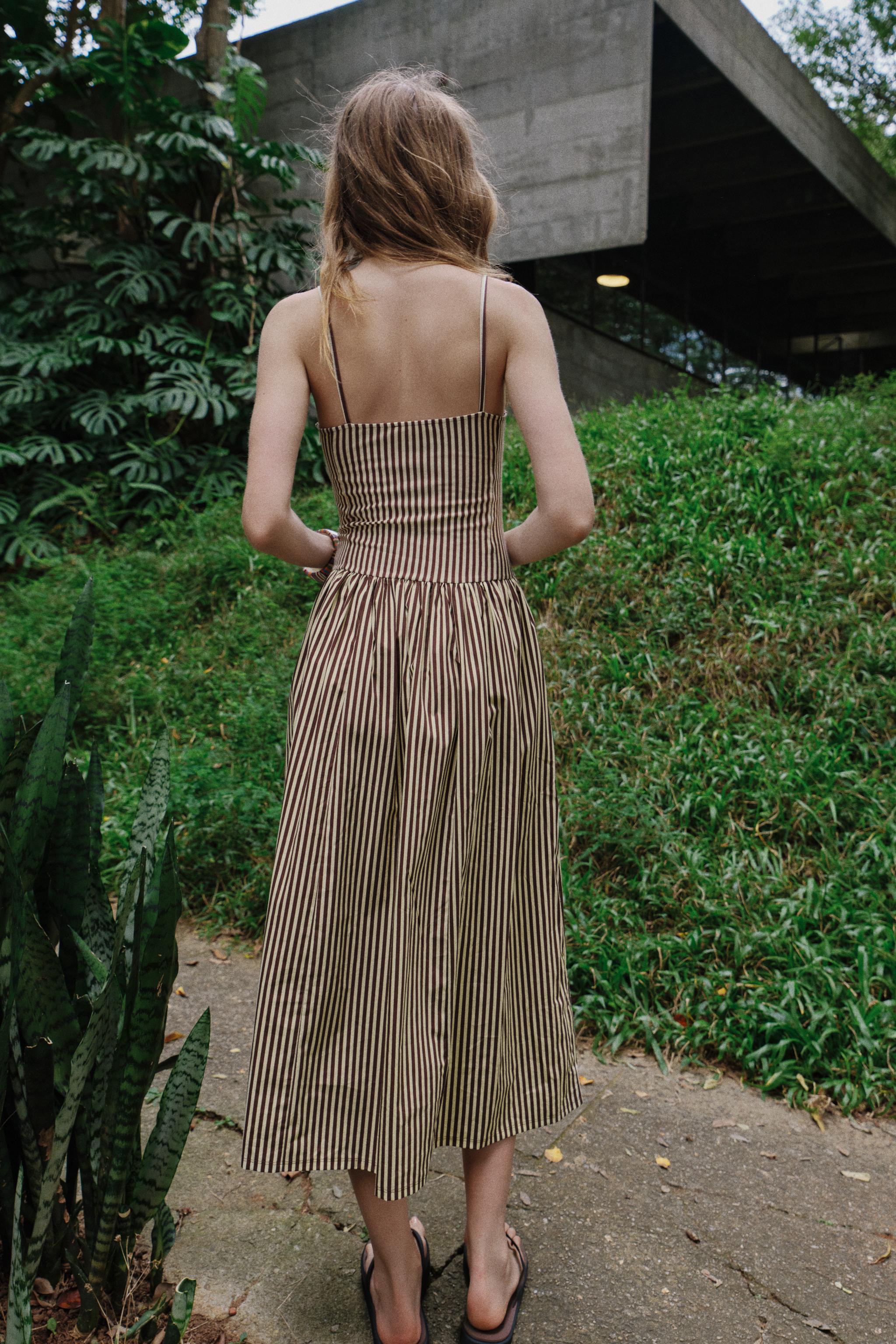 STRIPED COMBINATION POPLIN DRESS