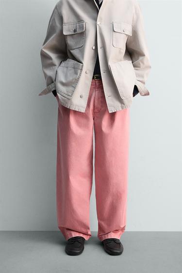 Zara LIMITED EDITION RELAXED FIT PLEATED PANTS - Pale pink