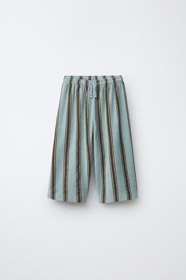 RELAXED FIT TOWELLING STRIPED TROUSERS - Blue / Green by Zara