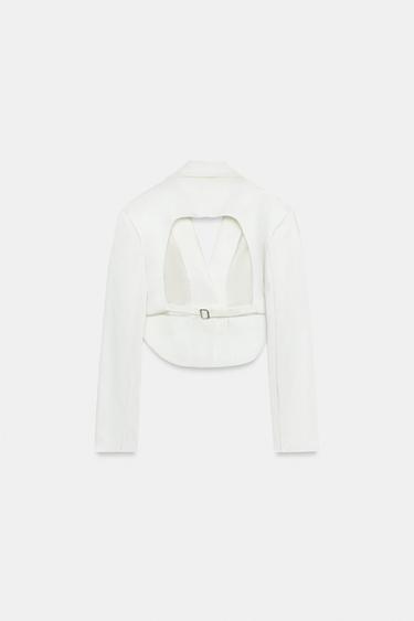 VESTE COURTE SATINÉE FENTE DOS - Blanc cassé de Zara - Image 9