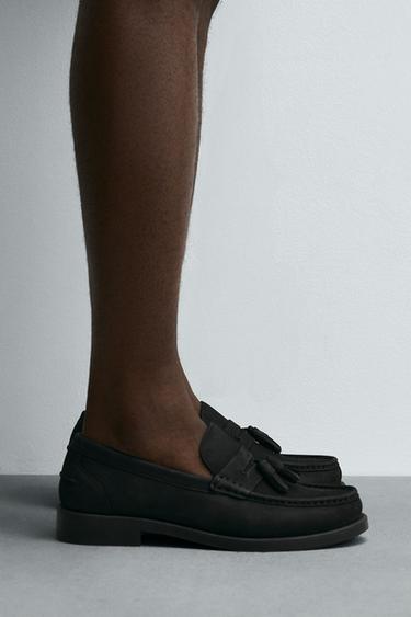 Zara LEATHER TASSEL LOAFERS - Blue - Image 0