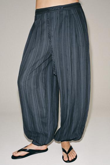 Zara ZW COLLECTION STRIPED BLOOMER PANTS - Indigo