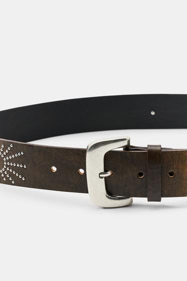 100% LEATHER STUDDED BELT - Brown by Zara - Image 2