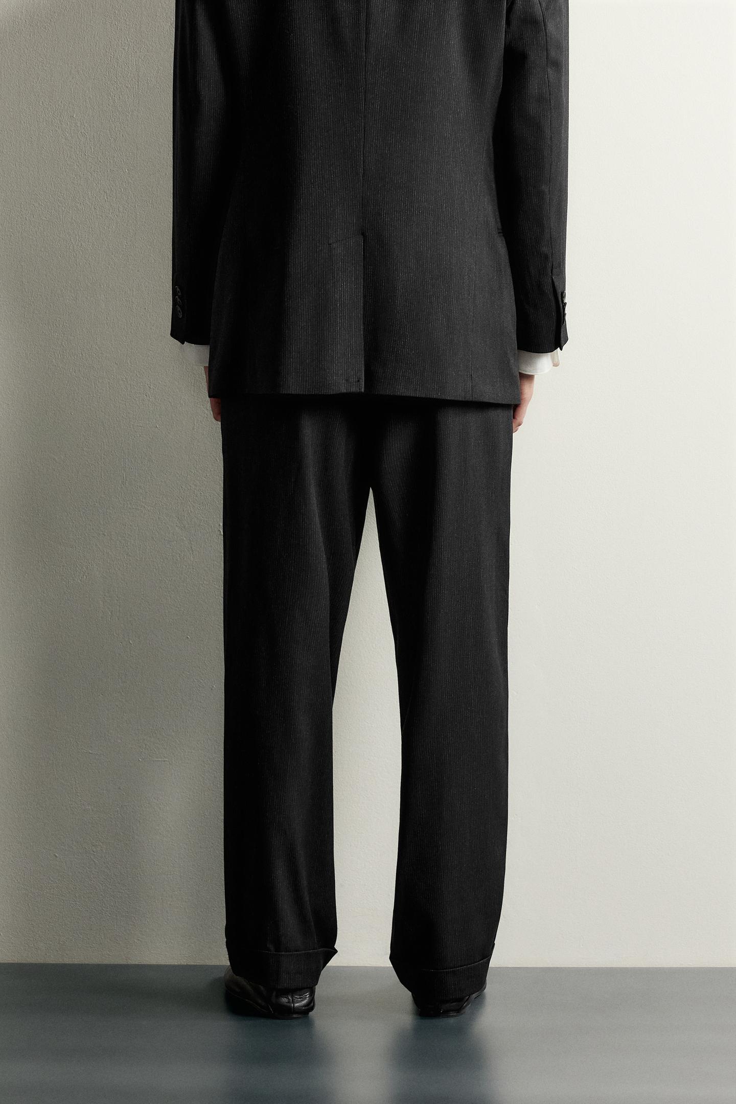 Мужские брюки Zara Relaxed Fit Striped Suit, цвет: Чёрный — фото 3
