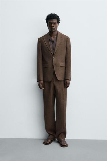 100% LINEN SUIT BLAZER - Dark brown by Zara