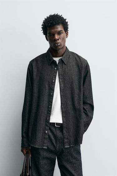 RELAXED FIT DENIMSKJORTE - Sort fra Zara