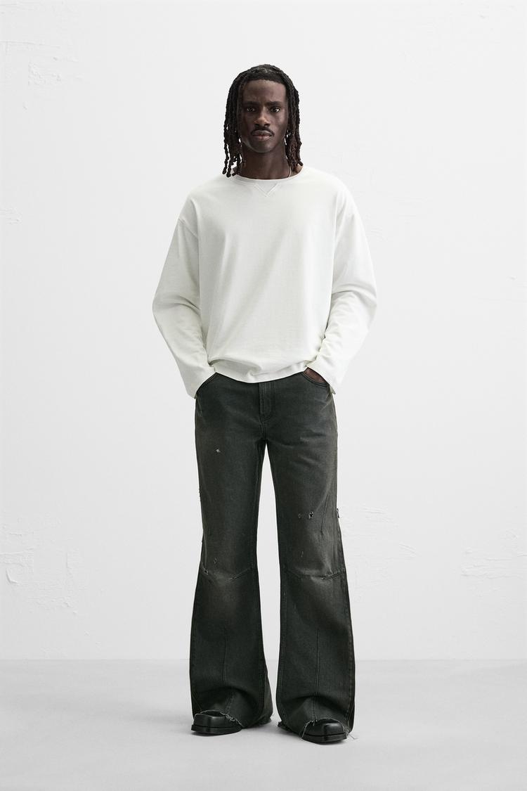 Flared Trousers Zara Zip Trousers FLARE FIT JEANS WITH ZIPS Black