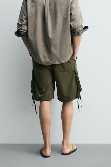 RELAXED FIT TEXTURED CARGO BERMUDA SHORTS - Khaki by Zara - Image 2