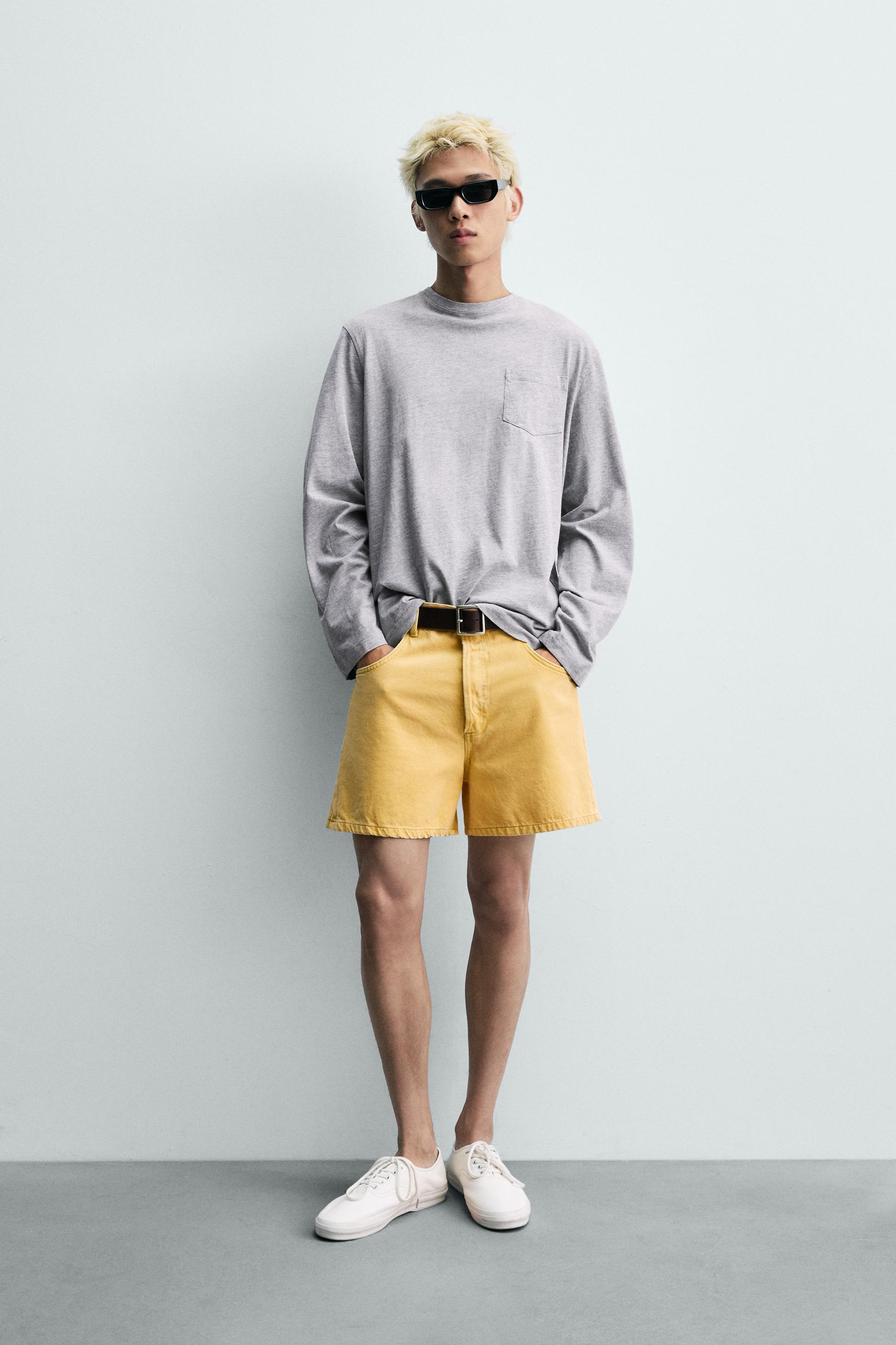 COLOURED RELAXED FIT DENIM BERMUDA SHORTS - Yellow | ZARA United