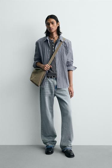 Zara RELAXED FIT STRIPED JACQUARD SHIRT - Blue - Image 0