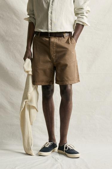 VINTAGE-WASH BERMUDA SHORTS — Light brown 2