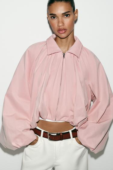 VESTE BOMBER À MANCHES BALLON - Rose craie de Zara - Image 5
