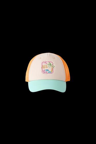 Zara PALM TREE EMBROIDERED MESH CAP - Orange - Image 0