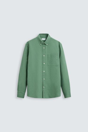 CAMISA DE LINHO - ALGODÃO - VERDE da Zara