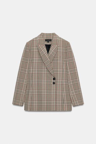 DOUBLE-BREASTED CHECK BLAZER - Ecru / Maroon by Zara - Image 0