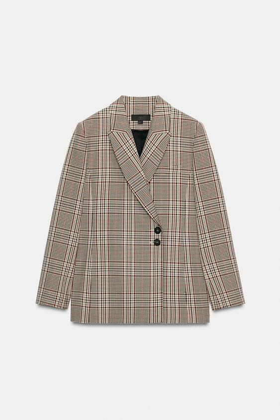 BLAZER CRUZADA CUADROS - Crudo / Granate de Zara - Imagen 0